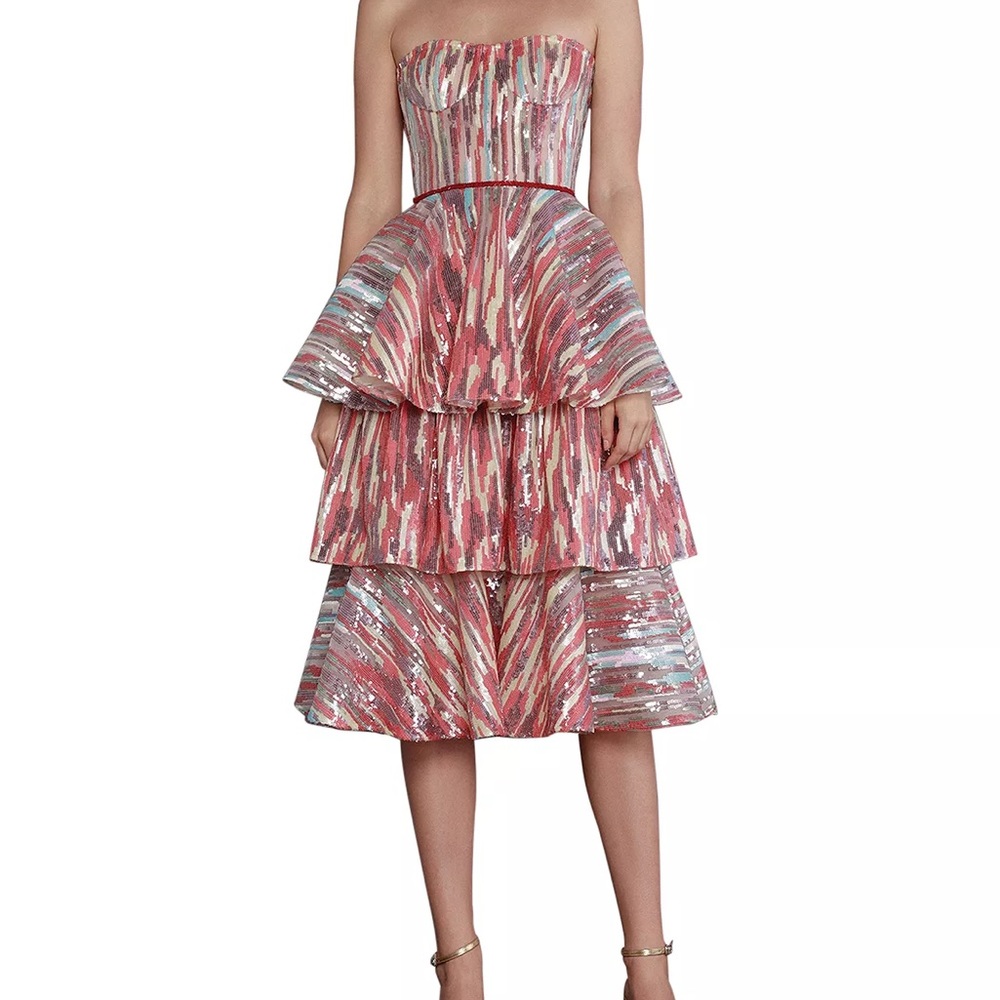 Bronx and Banco Serena strapless tiered midi dress
